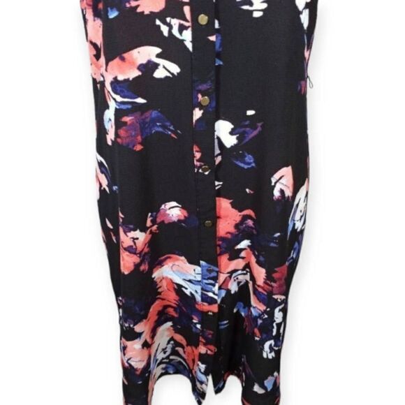 APT.9 BLACK W/PINK & PURPLE FLOWERS SLEEVELESS SHIRT DRESS SZ.XS EUC. - Picture 5 of 8